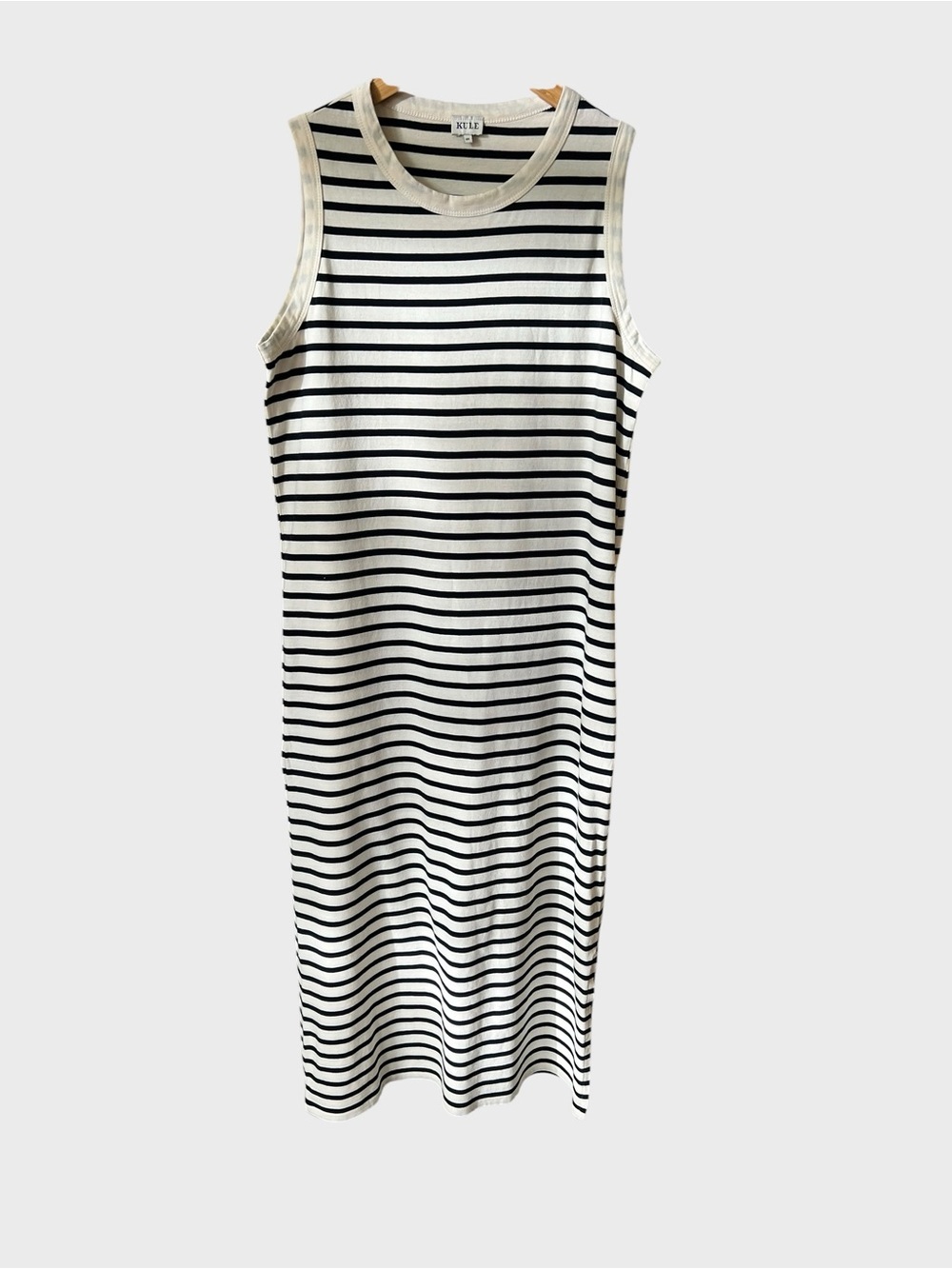 KULE Sleeveless Black and White Striped Knit Midi Dress